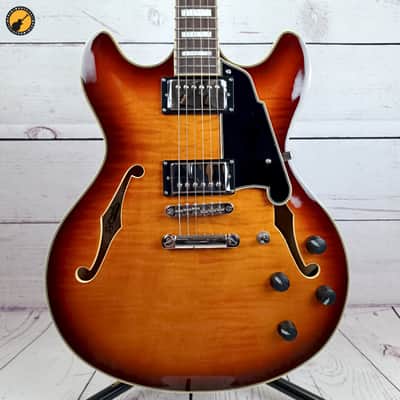 D'Angelico Premier DC Semi-Hollow Double Cutaway with Stop-Bar Tailpiece 2023 - Present - Dark Iced Tea Burst image 4