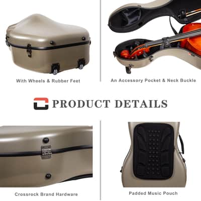 Crossrock Poly Carbon Case with Wheels fits 4/4 Full Size Cello, Includes Outside Music Pouch, 3 Handles, Detachable Straps-Champagne image 10