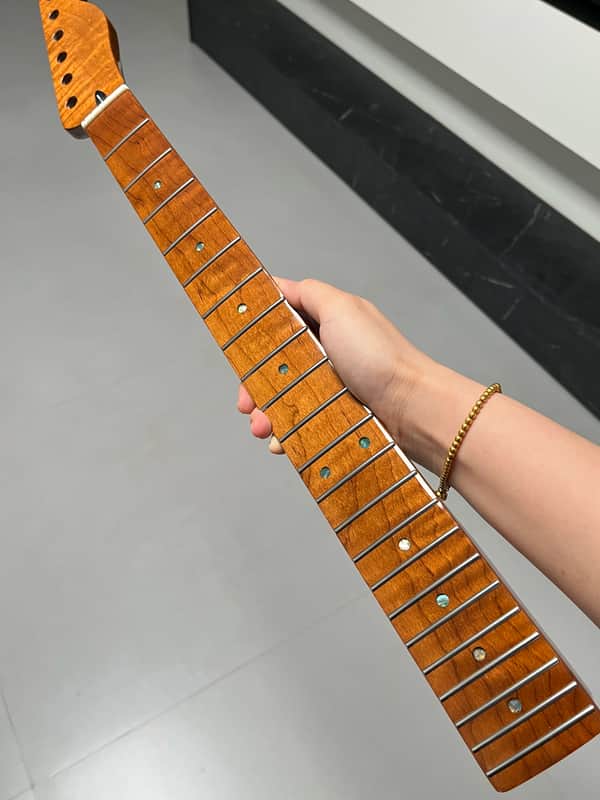 Gloss Roasted Flame Maple Electric Guitar Neck Round stainless steel 22 frets hole 10mm image 1