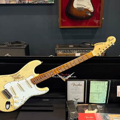 Fender Custom Shop Stratocaster - Aged Vintage White w/ Reverse Headstock & Matching Headcap image 2