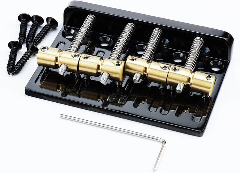 Black Electric Bass Guitar Bridge with Brass Saddles Zinc Alloy Plate 4 String Fixed Bridge Compatible with Fender Jazz Precision Bass Bridge Replacement Parts image 1