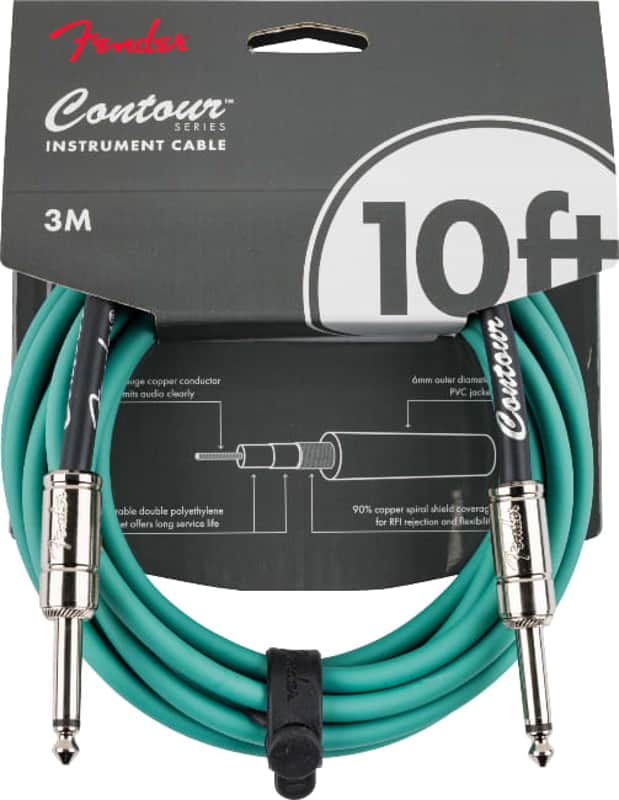 Fender Contour Series Guitar/Instrument Cable, Straight, 10' ft, Sherwood Green image 1