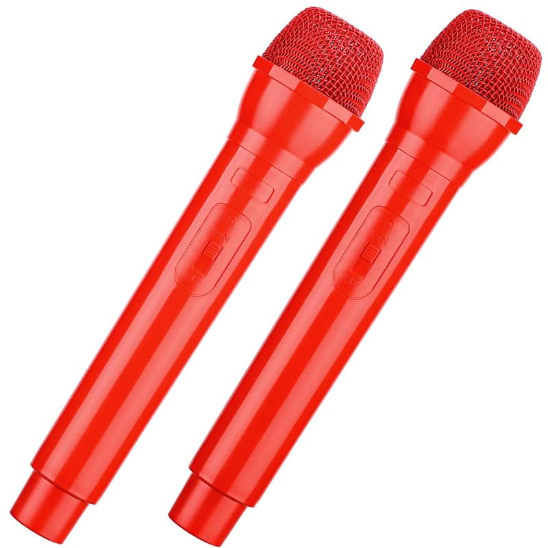2PCS Fake Microphone Prop, Plastic Realistic Prop Microphone, Pretend Mics Simulate Speech Practice, Mic Prop for Karaoke Costume Role Play Christmas Cosplay Music Birthday Party Favors - Red image 1