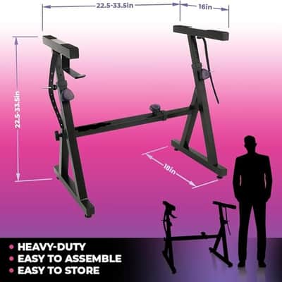 Piano Keyboard Stand and Bench Adjustable Stool Set - Portable Heavy Duty Digital Piano Stand for 54-88 Key Electric Pianos & Piano Chair, Stool - Sturdy Keyboard Music Stand and Seat image 2