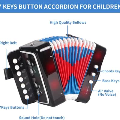 7 Key Kids Accordion, 3 Bass Mini Accordion Instrument, Lightweight and Durable Portable Design for Students, Children, Beginners to Practice (Black) image 3