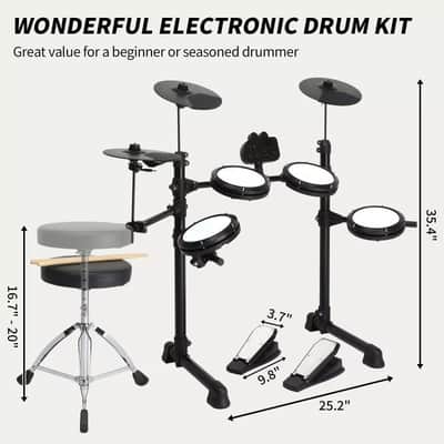 Electric Drum Set with 150 Sounds, 10 Demos, Beginner-Friendly Sticks, Pedal, and USB MIDI Connectivity image 2