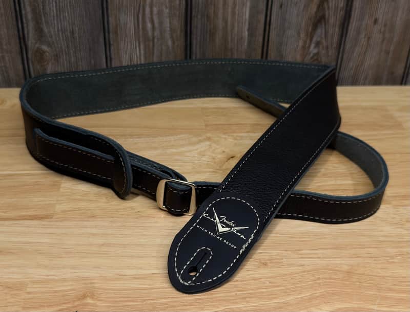 Fender Custom Shop Guitar Bass Strap Black Leather image 1