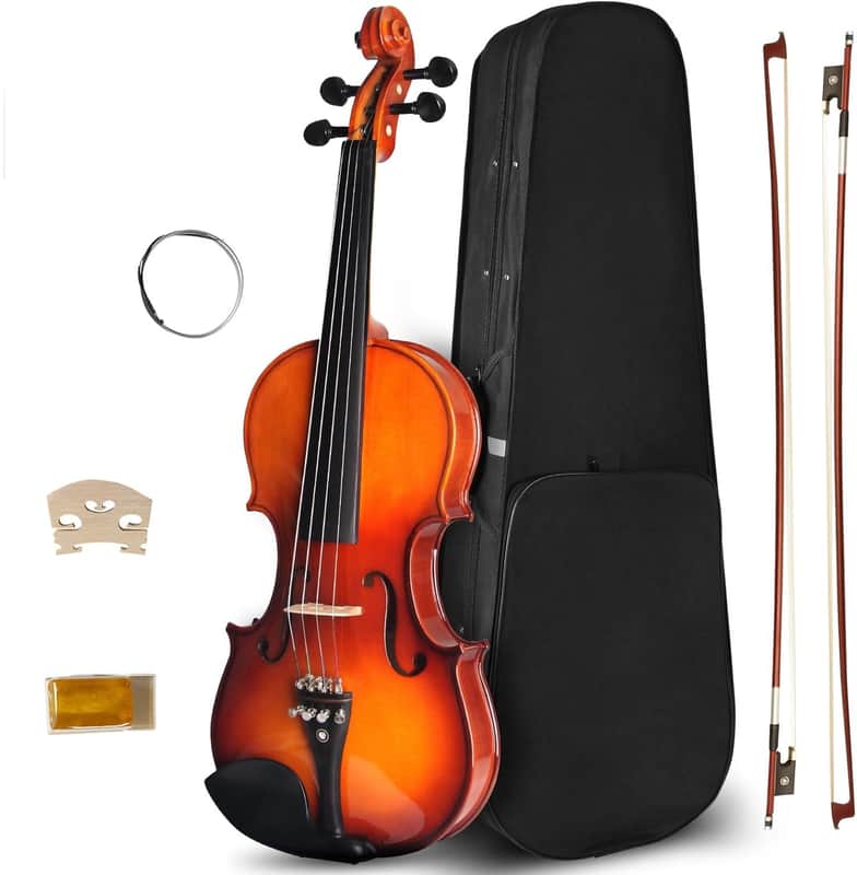 4/4 Violin For Beginners, Full Size Fiddle Set For Student, Solidwood Ebony Fitted Starter Violins Kit with Hard Case, Rosin, Bow, Stringed Musical Instruments image 1