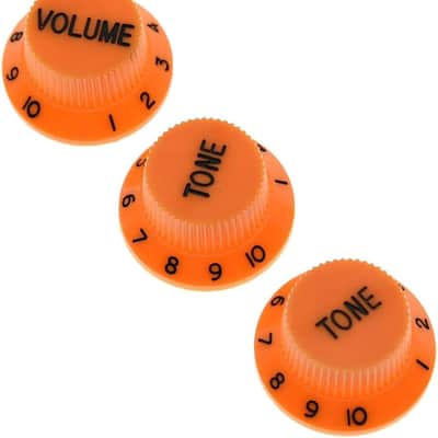Set of 3 Orange w/Black Number ST Strat Style Guitar Knob Volume Tone Knobs image 1