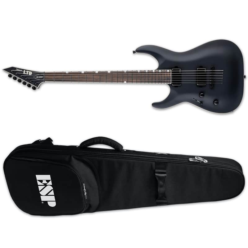 ESP LTD MH-1000 Baritone LH Left-Handed 1000B Electric Guitar Black Satin + ESP Gig Bag - Brand New image 1