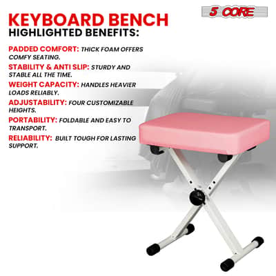 5 Core Keyboard Bench 3 Inch Padded Piano Stool Adjustable 20.5" Guitar Seat Heavy Duty Portable image 5