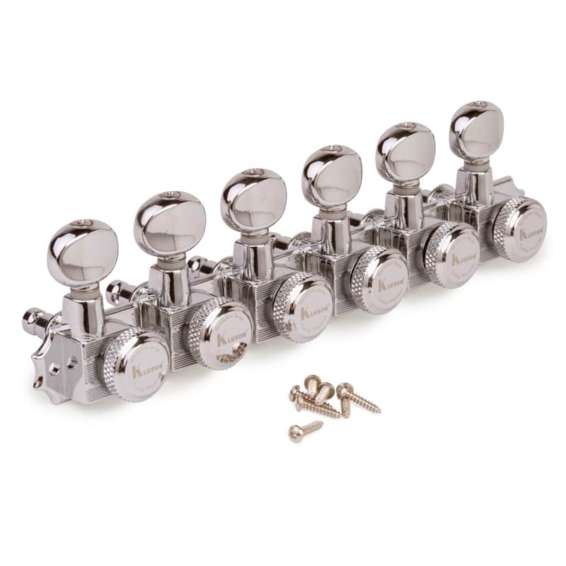 Kluson 6-In-Line Locking Revolution Series H-Mount Non-Collared Tuners, Nickel image 1