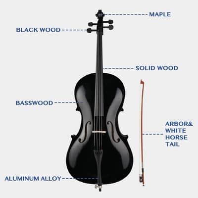 Cxxss High Quality Cello 4/4 Full Size Black BassWood +Bag+Bow+Rosin+Bridge image 5