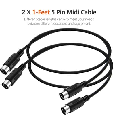 MIDI Cable, 2-Pack 1-Feet Male to Male 5-Pin MIDI Cable Compatible with MIDI Keyboard, Keyboard Synth, Rack Synth, Sampler, External Sound Card, Sound Source and Other Music Gear image 2