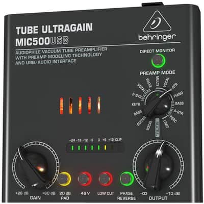 Behringer TUBE ULTRAGAIN MIC500USB Audiophile Vacuum Tube Preamplifier with Preamp Modeling Technology and USB/Audio Interface image 4