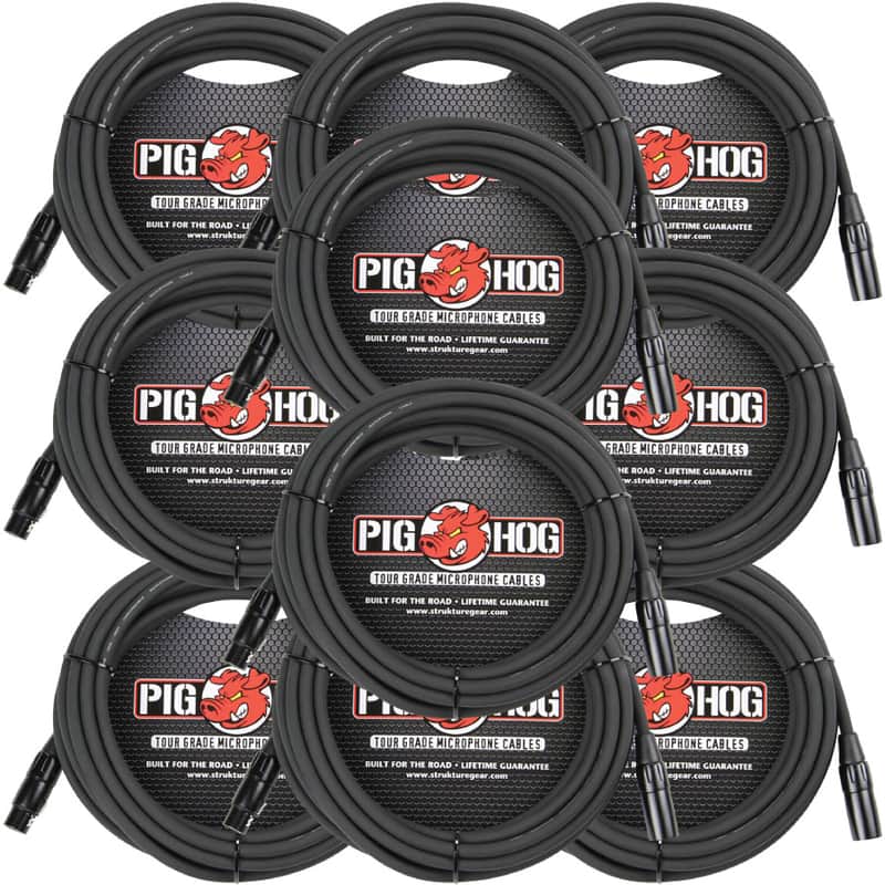 10 Pack Pig Hog PHM20 Tour Grade XLR Male to Female Mic Cable - 20' image 1