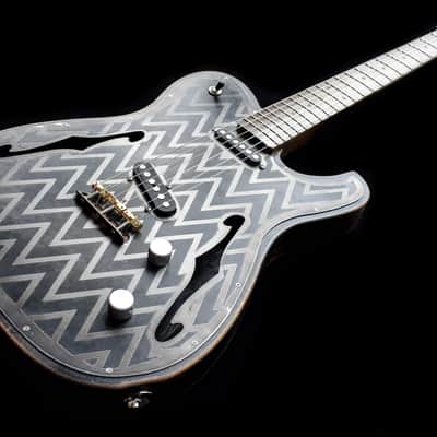 Dax&Co. Ironhorse 2022 Black/Steel Etched Zig-Zag Guitar W/ Hardshell Case & COA! image 7