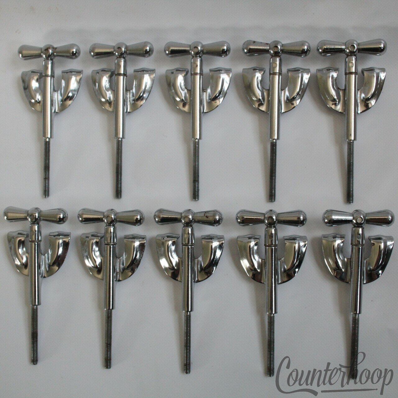 Rogers 10x Bow-Tie Bass Drum Tension T-Rods 3 3/4" Chrome 60s Holiday Cleveland — main photograph
