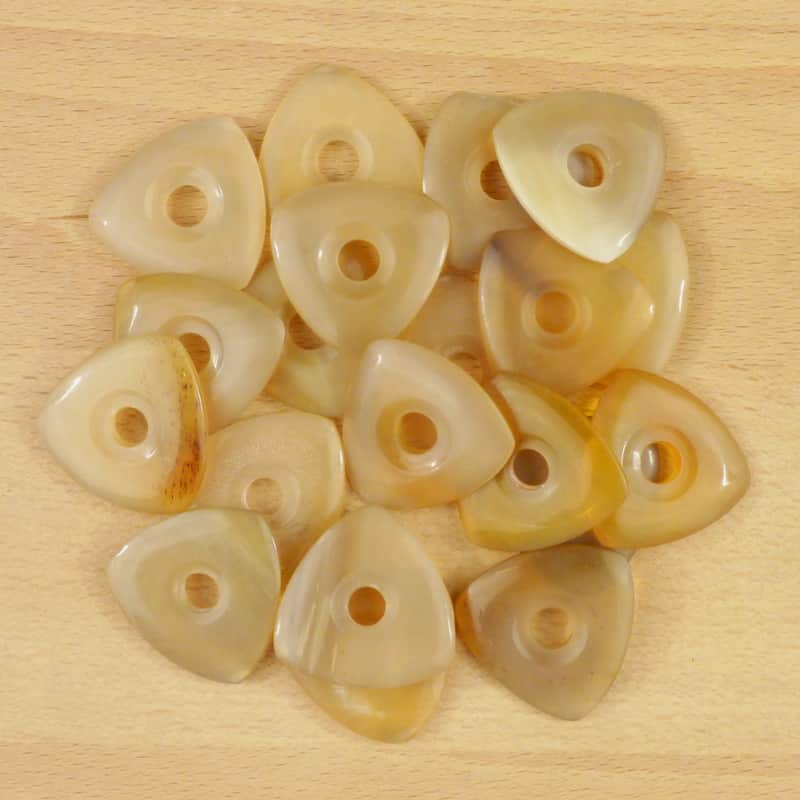 White Buffalo Horn Guitar Or Bass Pick - 4.0 mm Ultra Heavy Gauge - 346 Contoured Triangle With Grip Hole Shape - Polished Finish Handmade Specialty Exotic Plectrum - 12 Pack image 1
