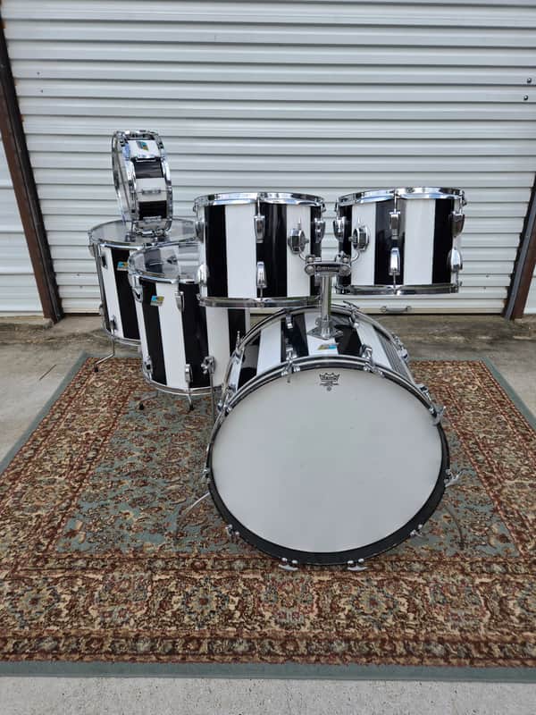 1970s Ludwig Vistalite Pro Beat 6pc Shell Pack 13/14/16/18/24" w/ Matching 5x14" Snare Drum - Pattern (F) Black/White image 1