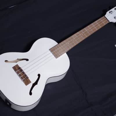 KALA Jazz Tenor Metallic White archtop acoustic electric UKULELE new UKE w/ Case image 3