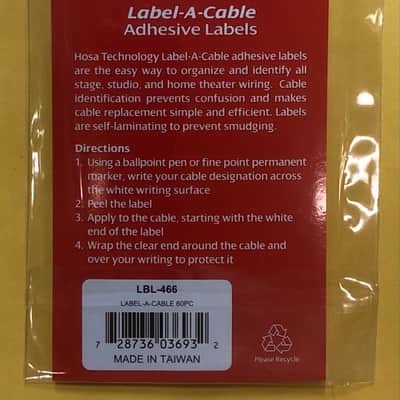 Hosa LBL-466 Label-A-Cable Adhesive Labels 60pc - White image 2