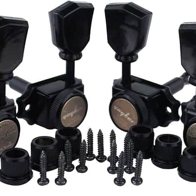 Locking Guitar Machine Heads (3R + 3L) – 1:15 Ratio Lock String Vintage Deluxe Tuning Key Pegs Tuners Set Replacement for Electric, Acoustic or Folk Guitars - Black Handle image 1