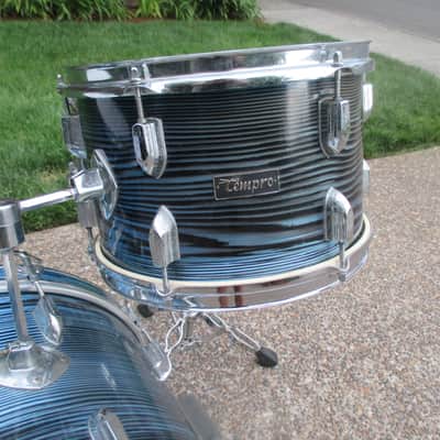 Tempro Vintage 1960s Drum Kit, Japan Made, Blue/Black Strata, Very Clean & Cool! image 7