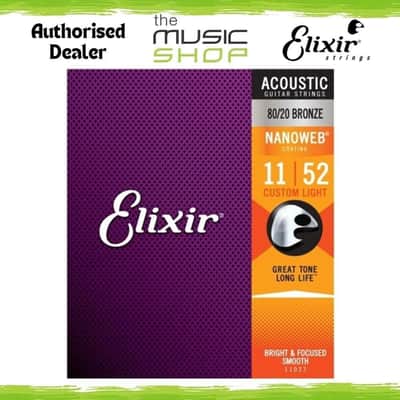 Elixir Nanoweb Acoustic Guitar Strings, 80/20 Bronze, Custom Light, 11-52- 11027 image 1