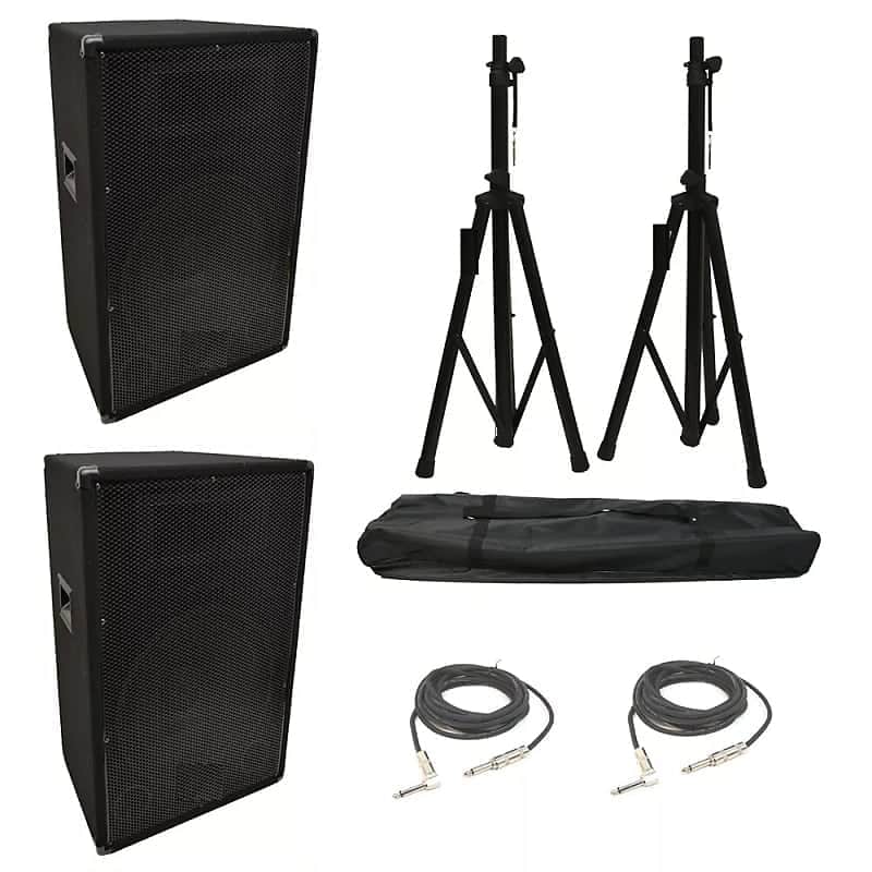 (2) Audio Pro DJ 15" Passive 900W PA Speaker 1/4" Cables Stands image 1