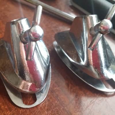 Tama Vintage TRAK PAIR Bass Drum SPUR MOUNTS W/ BACKING PLATE & LEGS MIRROR IMAGE RARE PARTS 80s image 2