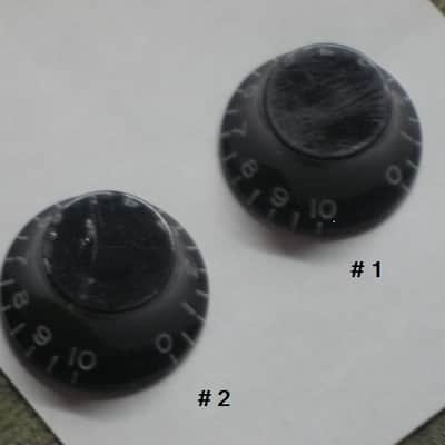 one pair (2 individual knobs) used relic'd genuine Gibson Black TOP HAT Knobs (model PRHK-010) knobs have some visible imperfections from use (the other two knobs from the from the PRHK-010 set are NOT included) image 5