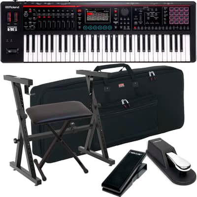 Roland Fantom-06 61-Key Keyboard, Stand, Bench, Sustain, Expression Pedal, Gator GKB-61 Bag Bundle