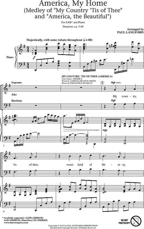 America, My Home - (Medley of "My Country 'Tis of Thee" and "America, the Beautiful") image 1