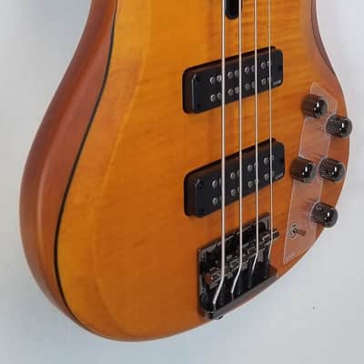Yamaha TRBX604FM Flame Top 4 String Electric Bass, 3-Band Active EQ , Matte Amber image 4