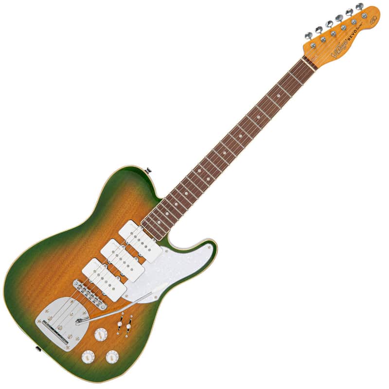 Vintage REVO Series Trio Electric Guitar ~ Burst Green/Yellow