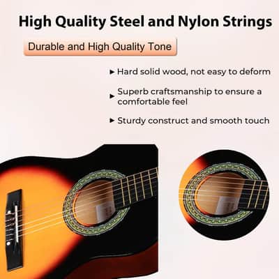 ADM Beginner Acoustic Classical Guitar Nylon Strings Wooden Guitar Bundle Kit for Kid Boy Girl Student Youth Guitarra Online Lessons with Gig Bag, Strap, Tuner, Strings, Picks (34 Inch, Sunburst) image 4