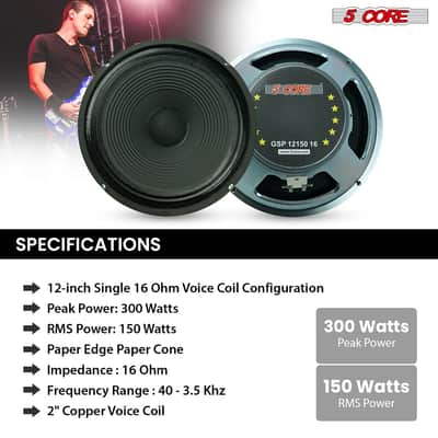 5 Core 12 Inch Guitar Speaker 300W Replacement 16 Ohm Amplifier Cabinet Driver image 5