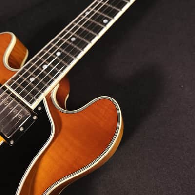 Eastman T484 Gold Burst Finish Flame Maple Thinline Guitar, Hard Case image 9