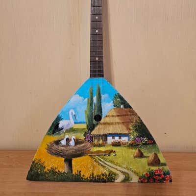Balalayka Folk Instrument Hand Painted Ukrainian 6 String Village Balalaika image 1