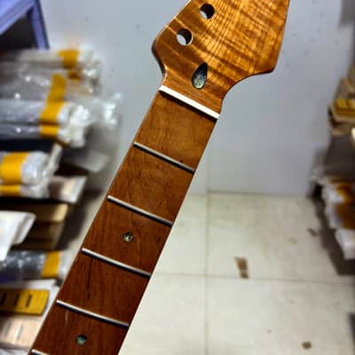 22 frets gloss Roasted Flame Maple Electric Guitar neck 25.5in parts image 1