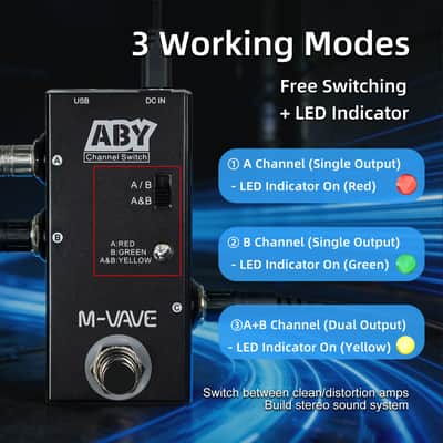 M-vave ABY Channel Switch Guitar Effect Pedal, True Bypass Line Selector with LED Indicators, 9V DC Power, Black (Price includes the import duty for US buyer) image 3
