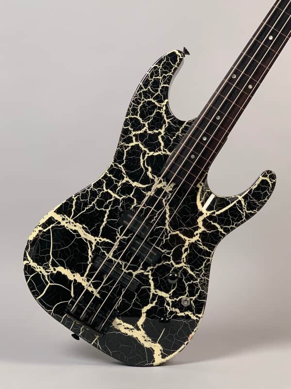 ESP M-IV Fretless Bass 1980's Black/White Crackle image 1