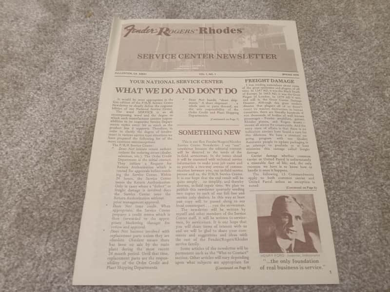 Vintage 1979 Fender Rhodes Service Center Dealer Newsletter! Rare, Original Case Candy, Paperwork! image 1