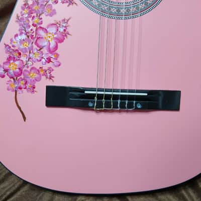 38" LOVELY FLORAL HAND-PAINTED PINK CLASSICAL GUITAR image 21