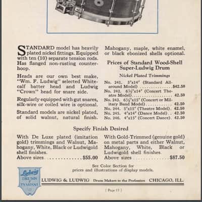 Ludwig & Ludwig 1932 - 14x6.5" No. 242. "Super Ludwig" Solid Walnut Shell Snare Drum, (Restored) 70's Throw-Off image 2