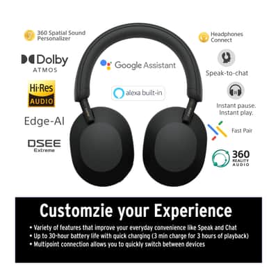 Sony WH-1000XM5 Wireless Noise Canceling Over-Ear Headphones (Black) Bundle image 2