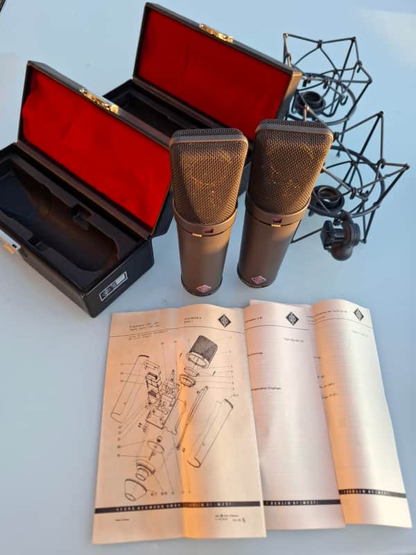 Neumann U 87 Stereo Pair Large Diaphragm Multipattern Condenser Microphone 1967 - 1985 - Matte Black image 1