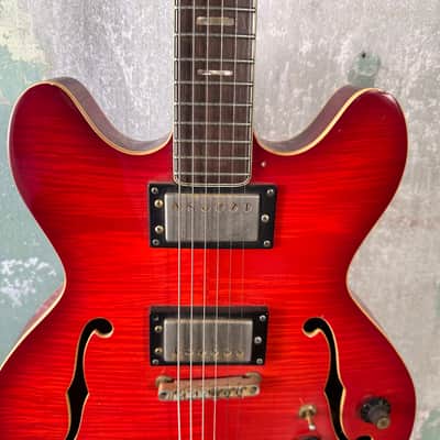 Ventura 335 Style Electric Guitar with Hardshell Case 1973-75 - Transparent Flamed Red image 4
