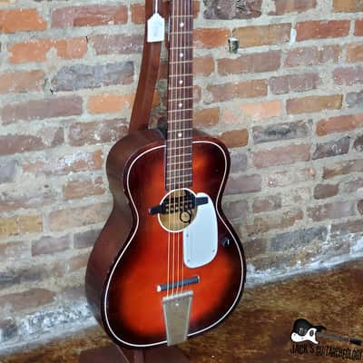 Five Star/Harmony Stella Parlor Acoustic Guitar w/ Goldfoil Pickup & Rubber Bridge (1960s, Redburst) image 4